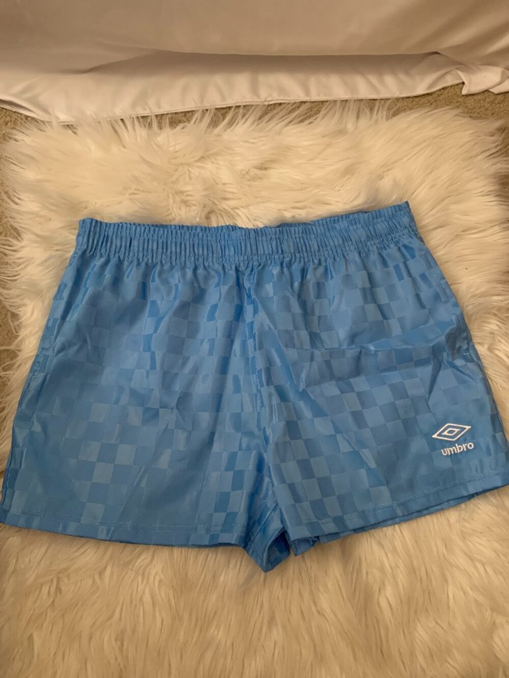 UMBRO Checkered Performance Shorts in Baby Blue Sz LARGE